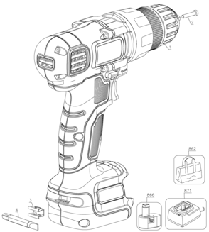 Default Diagram and Parts List for LDX112BLITZ Type 1 Black and Decker Boring Machine